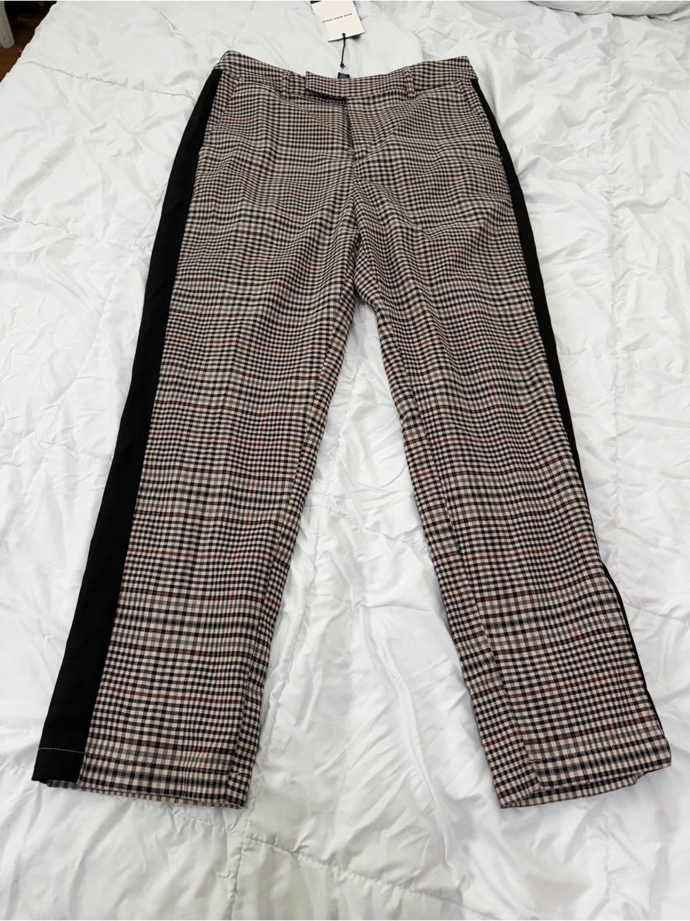 Who What Wear Plaid Dress Pants with Black Side Stripe